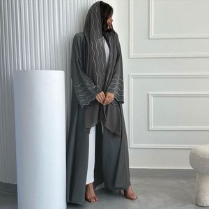 Nouvelle Collection 2025 : Ensembles <span class=keywords><strong>Abaya</strong></span> de Luxe pour Femmes Musulmanes de Dubaï, Broderie Motif Vague d'Eau, Manches et Foulard Inclus - Product Image 6