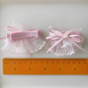 Fermaglio per capelli in pizzo con fiocco fatto a mano in stile coreano per <span class=keywords><strong>bambina</strong></span>, motivo floreale, gonna in garza da principessa, clip laterale BB, dolce coppia - Product Image 4