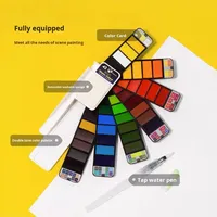 Ensemble de peinture à l'aquarelle solide en forme d'éventail Xiu Pu, sur papier, lavable, spécial artistes débutants, à partir de 3 ans, mini portable, fabriqué en Chine