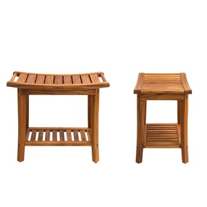 Tabouret de salle de bain à double niveau en bois massif Departure 56x33.2x47.2cm avec étagère de rangement et siège de douche - Product Image 5