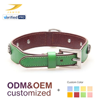 Collier pour chien en cuir véritable bicolore avec boucle en métal argenté, anneau en D et rivets décoratifs, réglable, vente en gros