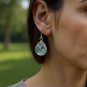 Boucles d'oreilles pendantes E2830 en pierre bleue pour femme, classiques, en forme de goutte d'eau, serties de clos, en alliage d'argent tibétain, bijoux de mode - Product Image 2