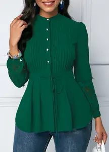 Wholesale Fashion Plus Size Long Sleeve Stand-up Collar Business Shirt Blusas Elegantes Para Mujer Solid Color Women's Blouses