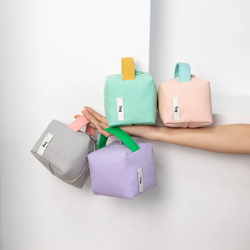 4 pollici Candy Colors Tote Cosmetic Pouch Canvas Bag piccola borsa per il trucco per le donne