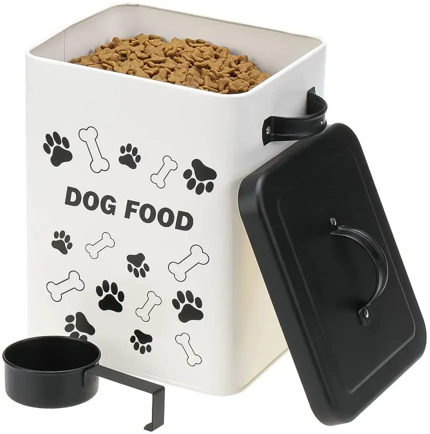 Оцинкованная банка для хранения еды для собак, контейнер для еды для домашних животных с деревянной ручкой, Металлическая емкость для еды для домашних животных 8 л