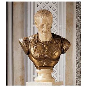 Statue de Jules César en armure, buste en faux bronze et pierre - Product Image 2