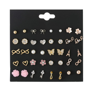 Juego de pendientes con forma de flor retro de estilo coreano, 20 pares, con forma de corazón y lazo, joyería para mujer, regalo, accesorios de moda - Product Image 4