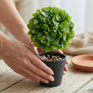 Ruopei <span class=keywords><strong>Mini</strong></span> Bola de Topiario Artificial de Boj, Resistente a los Rayos UV, Planta de Boj Artificial en Maceta Negra para Decoración de Mesa en Hogar u Oficina - Product Image 1