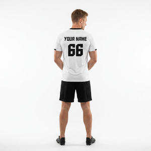 Maillot de football personnalisé pour équipe adulte – Nom, numéro et logo personnalisés – Noir et blanc – Impression par transfert thermique – Séchage rapide - Product Image 3