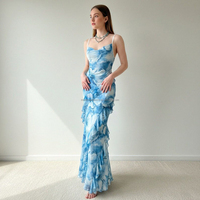 Robe maxi en mousseline de soie à volants floraux personnalisée pour femmes Robes de soirée pour femmes