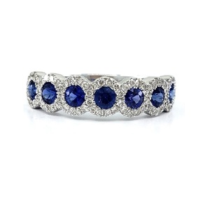 Nouvelle Arrivée 18 Carats Or Blanc Maigre Anneau Anneau À La Mode Vrai Diamant Bijoux Gemme Saphir Bleu pour Mariage ou Cadeau Féminin - Product Image 1