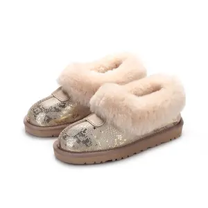 Pantoufles d'hiver en cuir suédé véritable pour femmes, chaussures chaudes, à peluche, respirante et avec fourrure naturelle, pour l'intérieur et l'extérieur,