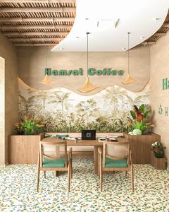 Diseño Interior Personalizado para Cafetería Tropical Estilo Wabi Sabi, Muebles para Barra de Café, Madera Sólida, Terrazo, Microcemento, Equipamiento Completo para Cafetería - Product Image 3