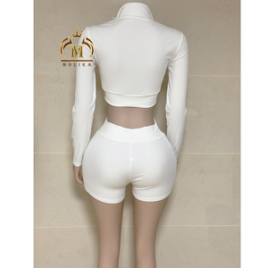 Wholesale Spring Fall Custom Logo <strong>Women's</strong> Outfits Crop Top Hoodie Shorts Ribbed <strong>Knit</strong> Matching Set <strong>Jogger</strong> <strong>Women</strong> Two Piece Sets - Product Image 5