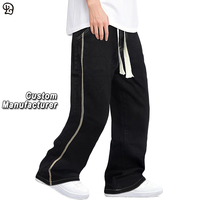 Jean baggy personnalisé pour homme, style streetwear hip-hop, coupe ample, avec cordon de serrage, en denim, décontracté, mode, avec surpiqûres contrastées, pantalon à jambe large