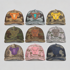 Casquette Trucker Personnalisée pour Hommes à 6 Panneaux avec Logo en Cuir Camouflage et Filet, Fermeture Snapback 112 - Product Image 4