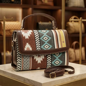 Nouveauté : Sac à main de luxe en cuir PU pour femme, style ethnique, avec bouton élégant, doublure en polyester marron, sac bandoulière moyen - Product Image 1