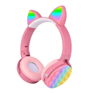 Tonghan fone de ouvido sem fio para crianças, headset rosa de gato, popular para meninas, com orelhas de gato