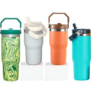 Bouteille d'eau tendance 30 oz en acier inoxydable, gobelet isotherme avec poignée et paille, étanchéité anti-fuite, cadeaux d'affaires, écologique - Product Image 2