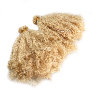 Pelosa uomo invisibile K punta Afro riccia bionda chiara 60 platino bionda piena cuticola allineata capelli morbidi 100g di punte di cheratina extension - Product Image 2