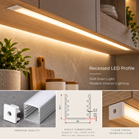 Saluran Lampu LED Aluminium Terpasang di Permukaan dengan Diffuser PC untuk Pencahayaan Strip Interior Linear pada Furnitur Kabinet