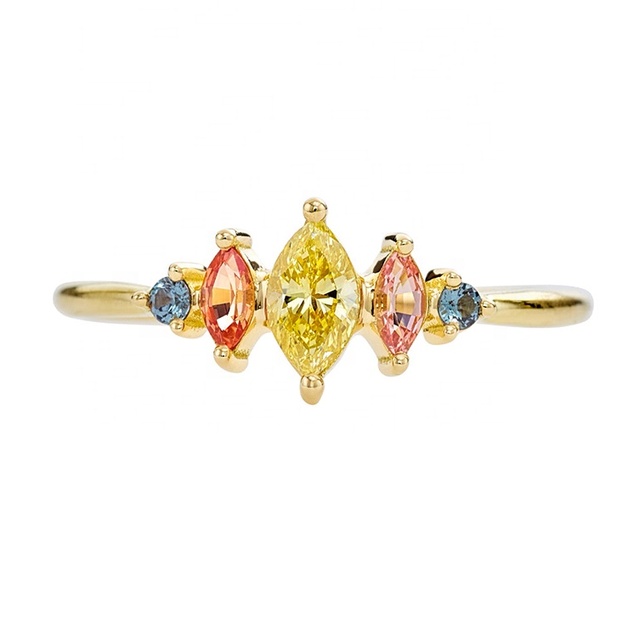 14k 18k Gold Plated 925 Sterling Silver Luxury Rainbow Colorful Marquis Crystal Competitive Price Silver and Gold Rings