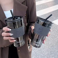 Tasse à Café en Verre Anti-Fuite Personnalisable avec Logo 350ml/450ml, avec Paille, Portable, Idéal Cadeau Souvenir