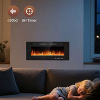 Cheminée électrique ultra-mince de 42 pouces encastrable dans le mur ou dans le cadre de lit, 12 couleurs de flammes, lit de braises en cristal, télécommande à écran tactile