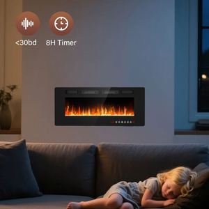 <span class=keywords><strong>Chimenea</strong></span> Eléctrica Ultra Delgada de 42 Pulgadas Empotrable en Pared o Marco de Cama, 12 Colores de Llama, Lecho de Cristal, Control Remoto con Pantalla Táctil - Product Image 2