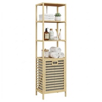 Étagère de rangement multifonctionnelle à 4 niveaux pour salle de bain, porte-serviettes, support de douche, étagères de rangement en bambou avec panier à linge