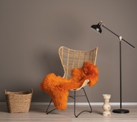 Tapis en peau de mouton teintée orange, style scandinave, 90-120 cm, adapté aux animaux domestiques, tapis confortable en cuir de peau de mouton