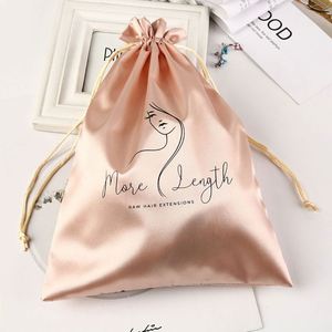Sacs de rangement pour extensions de cheveux et perruques, en satin noir, avec cordon de serrage, logo personnalisé, recyclables, taille personnalisable pour l'emballage de mèches de cheveux - Product Image 2
