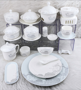 Juego de vajilla china con decoración de la ciudad antigua del Reino Han Occidental, borde dorado a mano, vajilla de lujo para hotel, banquete de boda, restaurante - Product Image 1