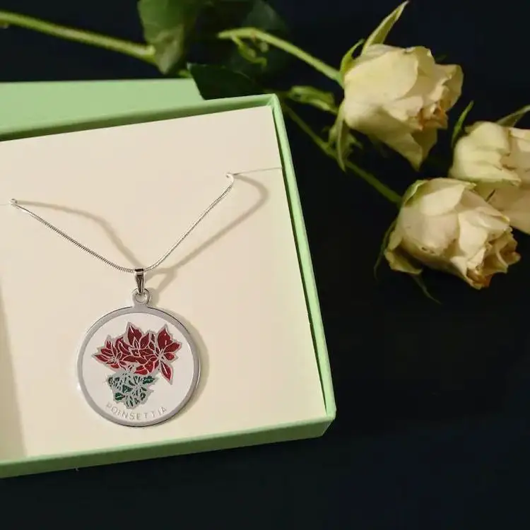 Op Maat Gemaakt Nieuw Merk Oem Schattig Ontwerp Custom Poinsettia Emaille Hanger Kat Mode Sieraden Kettingen Voor Vrouwen