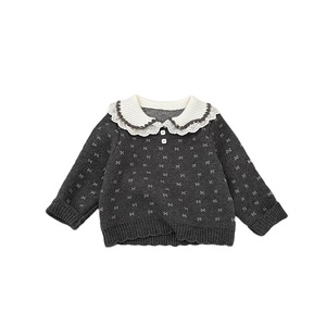 Vêtements pour bébé fille de style coréen pour le début du printemps, vêtements pour nouveau-nés, mode pour petits enfants, cardigan en acrylique tricoté à col rabattu, motif floral - Product Image 5