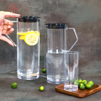 Bouilloire en plastique transparente et écologique en PC acrylique résistant à la chaleur avec couvercle et poignée pour thé, jus et eau – Idéale pour les fêtes et restaurants