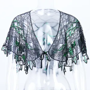 Nouvelle veste courte pour <span class=keywords><strong>femme</strong></span>, style années 1920, avec sequins, col en V, sans manches, pour soirée, châle, écharpe - Product Image 6
