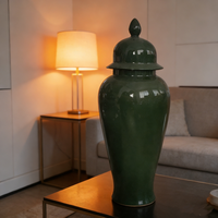 Vase à gingembre luxueux, fin et brillant, vert forêt, 60 cm de haut, grand vase de sol avec couvercle