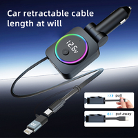 Pengisi Daya Mobil USB C Dual Port 30W Adaptor Pengisian Cepat Kabel Retractable Indikator LED Pengisi Daya Tipe C untuk Ponsel di Kendaraan