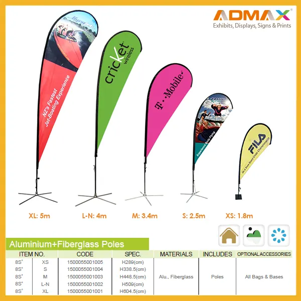 ADMAX outdoor flying banner promotion custom printed advertising feather teardrop flag bali bow beach flag with corss base