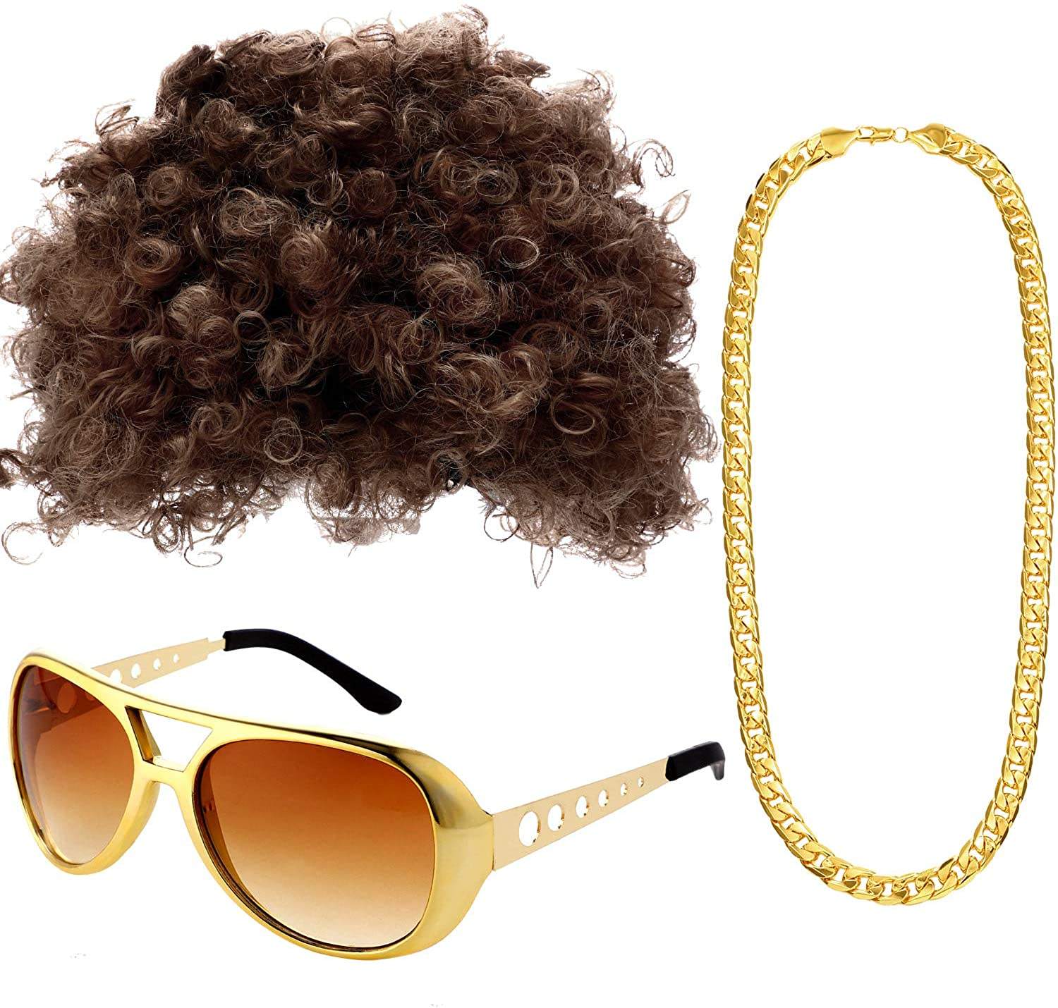 80s Costume Set Funky Afro Wig Sunglasses Necklace for 50/60/70s Theme  Party Accessories