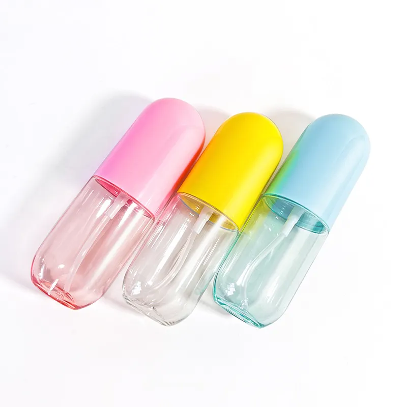 Botella de Loción de plástico de color macarrón, botella de píldora en forma de cápsula, botellas de bomba de espray cosmético rosa azul