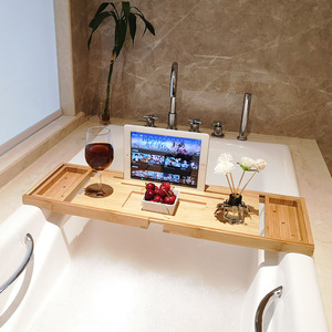 Plateau de bain en bambou avec compartiment de rangement, rétractable et antidérapant, pour utilisation dans la baignoire - Product Image 3