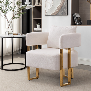 Fauteuil d'appoint moderne capitonné pour salon avec pieds en métal doré, sans roulettes, pour bureau à domicile et espace de dressing de chambre - Product Image 1