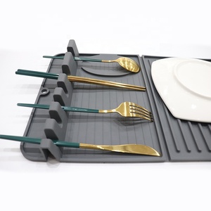 Tapis de séchage de vaisselle en silicone écologique pour comptoir de cuisine ou évier, facile à nettoyer, résistant à la chaleur - Product Image 5