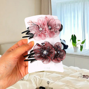 Pince à cheveux en forme de bec de canard en fleur de soie, artisanat manuel en tissu, accessoire de coiffure quotidien pour femme, collection Printemps 2024, origine Linyi - Product Image 1