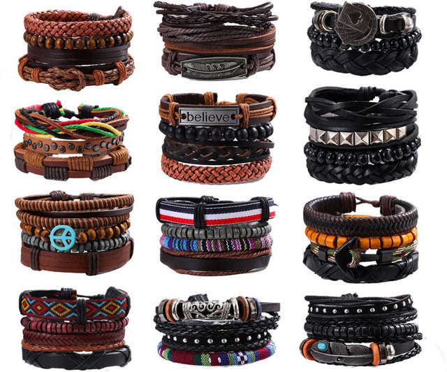 Boho Multilayer Rope Bracelet Set, Woven Beaded Cuff with Ethnic Pattern, Vintage Wrap Bangle for Men Women