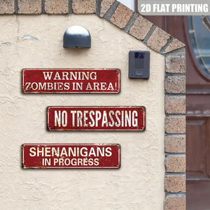 Juego de Letreros Metálicos Vintage Rojos con Advertencia de Zombis, Decoración de Pared Retro con Prohibido el Paso y Travestías <span class=keywords><strong>en</strong></span> Curso - Product Image 5