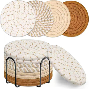 Wholesale 8-Piece Cotton Woven Absorbent Set <b>Drink</b> <b>Coasters</b> with Holder <b>for</b> Home Decor Tabletop - Product Image 2