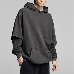 Venta al por mayor de gran tamaño Unisex personalizado de peso pesado sudaderas con capucha bordadas de Primavera de lavado personalizado de los hombres dos en uno Sudadera con capucha de algodón en blanco - Product Image 1